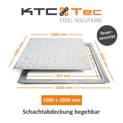 SA-100 Stahl Schachtabdeckung verzinkt begehbar 1000 x 1000 mm Tränenblech Schachtdeckel Deckel mit Rahmen Kanalschacht quadratisch eckig