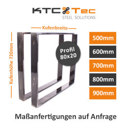 Tischgestell Rohstahl Serie-TR80k Tischuntergestell Tischkufe Kufengestell Profil 80x20 mm