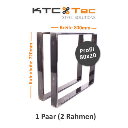 Tischgestell Rohstahl Serie-TR80k Tischuntergestell Tischkufe Kufengestell Profil 80x20 mm Breite 800 mm - 1 Paar (2 Rahmen)