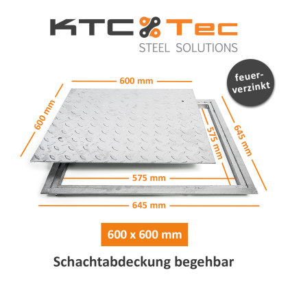 SA-60 Schachtabdeckung Stahl verzinkt begehbar Tränenblech Schachtdeckel Deckel 600 x 600 mm