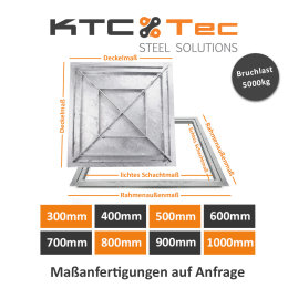 Stahl Schachtabdeckung verzinkt befahrbar 300-1000 mm Tränenblech Schachtdeckel Deckel mit Rahmen Kanalschacht quadratisch eckig