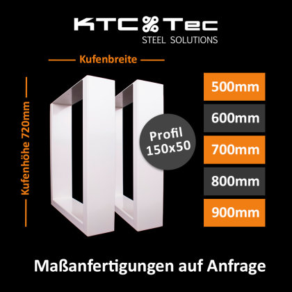 Tischgestell Stahl weiss Serie-TUGw Tischuntergestell Tischkufe Kufengestell Profil 150x50 mm