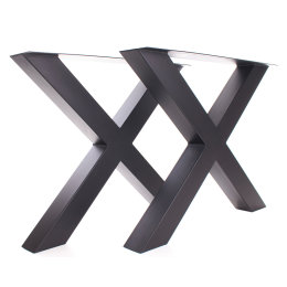 Tischgestell Stahl schwarz matt TUX 100x100 700 Tischkufe Kreuz X-Gestell Tischuntergestell 2 Stk