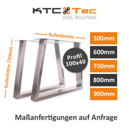 Tischgestell Edelstahl TU 100x40 Trapez 500-900 mm...