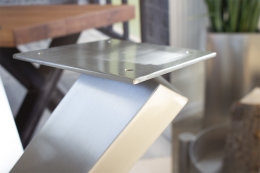Tischgestell Edelstahl V2A Tres 80x80 L600 für Holzplatten Tischgestell Küchentisch Esstisch Tischuntergestell X-Gestell