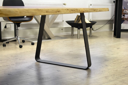 Tischgestell Stahl schwarz matt Struktur TGF 100x10 sms 700 (550) Trapez rund gebogen Tischkufe, 2 Stk