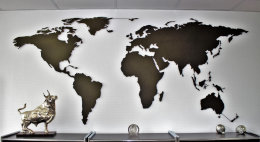 Hochwertige Design Stahl Weltkarte Wanddeko Wandbild XXL 3D Metall Pinnwand magnetisch Travelmap Reiseziele Firmenstandorte Landkarte Schwarz 200x100cm
