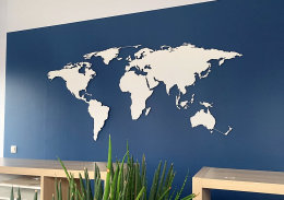 Hochwertige Design Stahl Weltkarte Wanddeko Wandbild XXL 3D Metall Pinnwand magnetisch Travelmap Reiseziele Firmenstandorte Landkarte Betonoptik 200x100cm