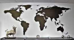 Hochwertige Design Edelstahl Weltkarte Wanddeko Wandbild XXL 3D Metall Pinnwand magnetisch Travelmap Reiseziele Firmenstandorte Landkarte Edelstahl K240 geschliffen
