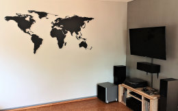 Hochwertige Design Stahl Weltkarte Wanddeko Wandbild XXL 3D Metall Pinnwand magnetisch Travelmap Reiseziele Firmenstandorte Landkarte Schwarz Glitzereffekt Feinstruktur 250x125cm