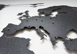 Hochwertige Design Stahl Weltkarte Wanddeko Wandbild XXL 3D Metall Pinnwand magnetisch Travelmap Reiseziele Firmenstandorte Landkarte Schwarz Glitzereffekt Feinstruktur 250x125cm
