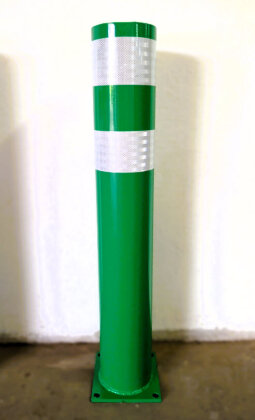Rammschutzpoller Anfahrschutz Stahl Ø159mm H1000mm verzinkt und pulverbeschichtet (Duplex) grün RAL 6024 mit reflektierenden Streifen Ladesäulenschutz Prallschutz Anprallschutz