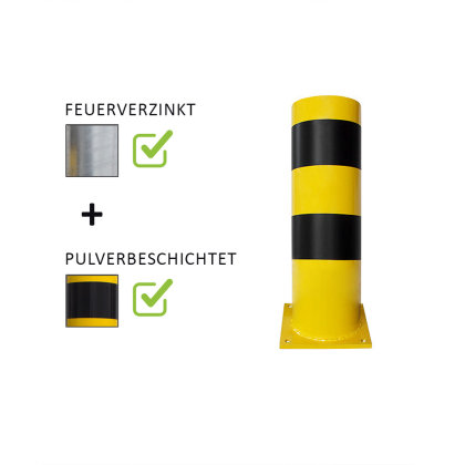 Rammschutzpoller Absperrpfosten Ø 152,0 x 400 mm Stahl - verzinkt - gelb schwarz - zum Aufdübeln